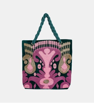 Sac cabas en velours et perles AWAKE - Wild - Vert
