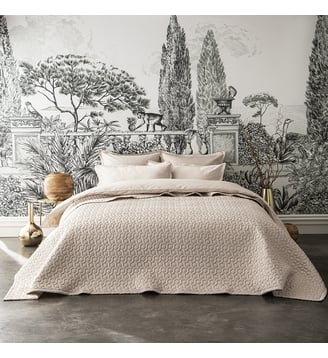 Couvre-lit matelassé uni en satin de coton bio, POESIE - Alexandre Turpault - Beige lune