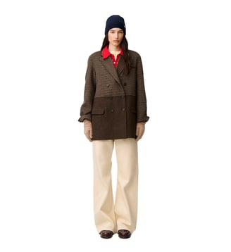 Manteau laine carreaux uni - Claudie Pierlot - Bicolore