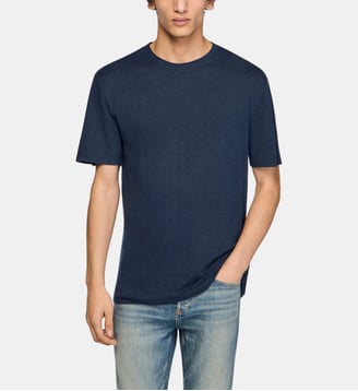 T-shirt droit en lin - Sandro - Bleu marine