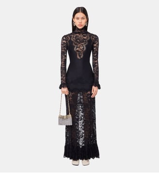 Robe longue en dentelle et jersey - Rabanne - Noir