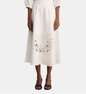 Jupe longue en coton à broderies - NAOMI - Pablo - Blanc
