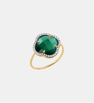 Bague, agate verte, diamants, or jaune - Morganne Bello - Or jaune