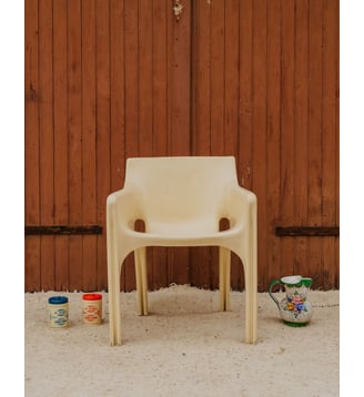 Fauteuil en plastique blanc Jakob N°1424- Produit chiné - Debongout - Blanc
