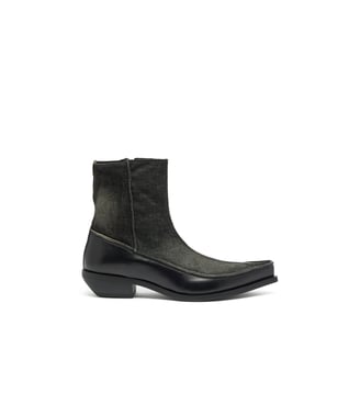D-Frido-Bottines western en cuir et denim - Diesel - Noir