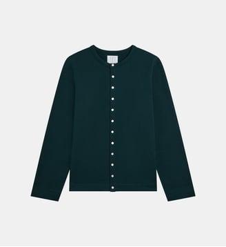 Cardigan pressions en molleton de coton - Agnès b. - Vert vosges