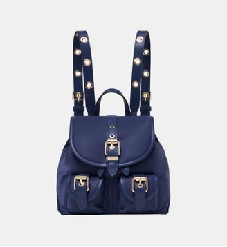 Mini sac à dos en cuir et nylon - Maje - Bleu marine