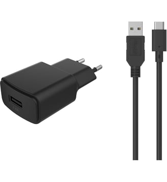 Chargeur secteur USB 2.4A + Cable USB C noir - Essentiel B - Standard