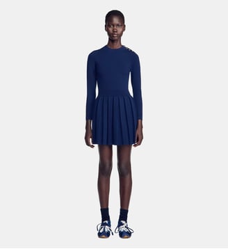 Robe courte en maille à boutons - Sandro - Marine