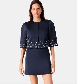 Veste courte en satin avec broderie - Maje - Marine