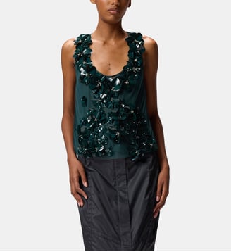 Top avec fleurs bijoux - Pinko - Vert clair