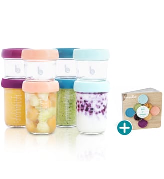 Lot de 8 pots de conservation en verre Babybols + livret de - BABYMOOV - Rose