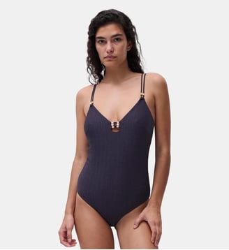 Maillot de bain 1 pièce plongeant - Chantelle - Perle noire