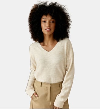 Pull col v uni MANTIO - La Petite Etoile - Écru