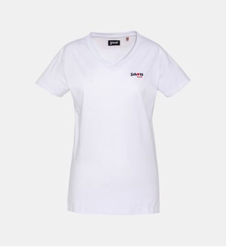 T-shirt col V avec broderie cur - Schott - Blanc