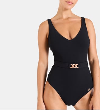 Maillot de bain 1 pièce triangle structuré ceinture - Livia - Noir