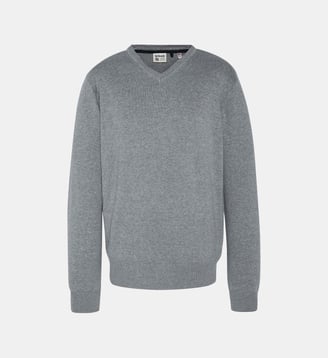 Pull fin à col V - Schott - Gris chiné