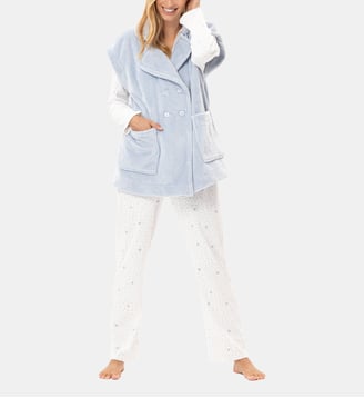 Veste manches courtes boutonnée en peluche flanelle ESSENTIEL H76A Lingerie Le Chat