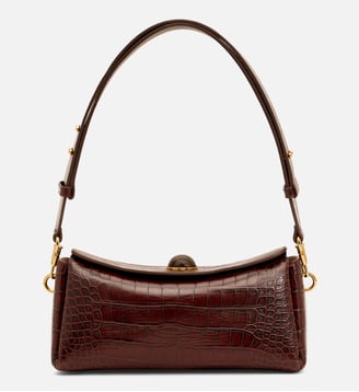 Sac Carrousel unisexe en cuir de veau embossé crocodile - AMI Paris - Marron