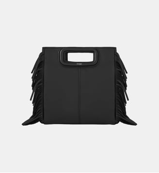 Sac à main M en cuir à franges - Maje - Noir