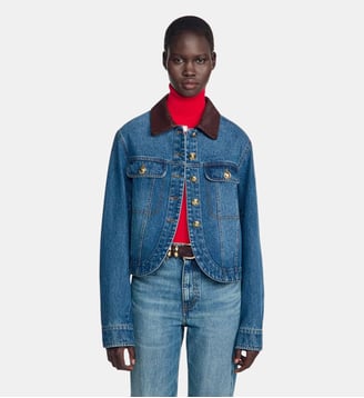 Blouson en jean col cuir - Sandro - Bleu jean