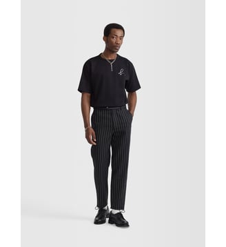 pantalon Noamm en lin à rayures noir - Agnès b. - Noir