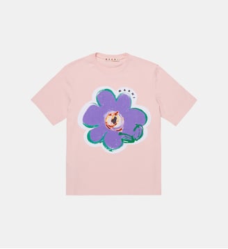 T-shirt avec fleur appliquée et logo - Marni - Rose