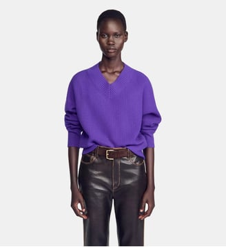 Pull à côtes en laine et cachemire - Sandro - Violet