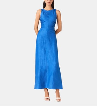 Robe midi dos nu en lin mélangé - Maje - Bleu