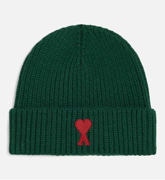 Bonnet en laine Ami de Coeur - AMI Paris - Vert bouteille et rouge