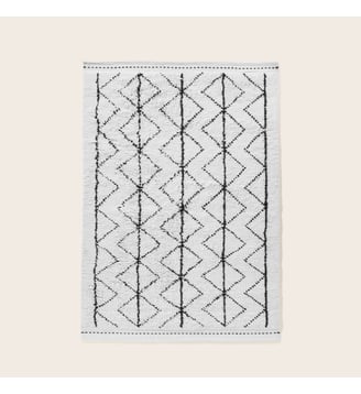 Tapis de sol YDIR  Laine à motifs ethniques - Madura - Ivoire et noir