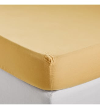 Drap Housse  Gaze de coton lavé - Madura - Jaune paille