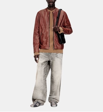 Veste de motard en cuir avec logo d'archives - Diesel - Marron