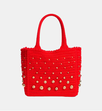 Sac en maille crochet à studs - Sandro - Rouge
