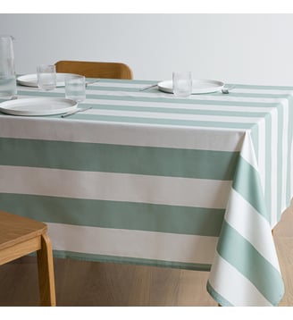 Nappe rayée coton enduit - La Redoute Interieurs - Céladon et blanc