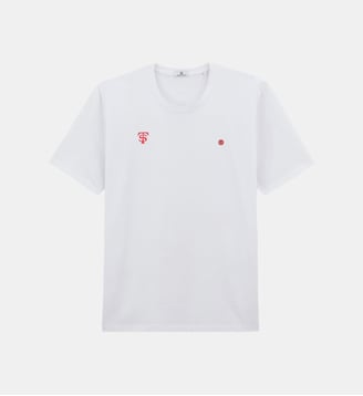 T-shirt manches courtes en coton Stade Toulousain mosaïque - Serge Blanco - Blanc