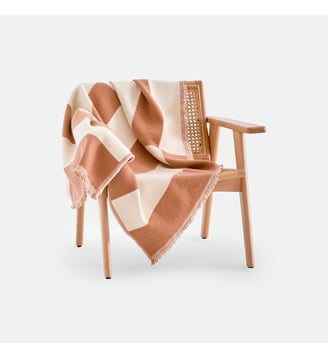 Plaid en jacquard rayures géométriques, à franges - La Redoute Interieurs - Écru et caramel