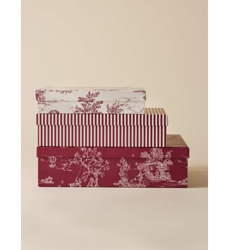 Lot de 3 boîtes gigogne esprit toile de Jouy - Cyrillus - Jouy bordeaux