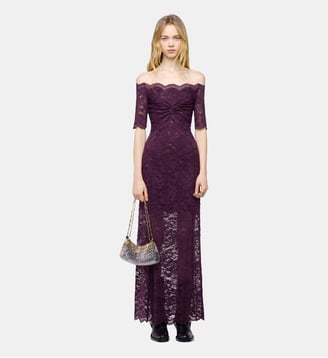 Robe midi en dentelle superposée - Rabanne - Violet magenta