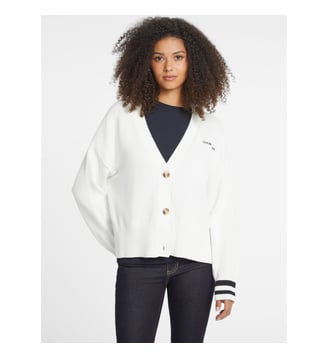 Cardigan droit signature en coton - Guess Jeans - Blanc