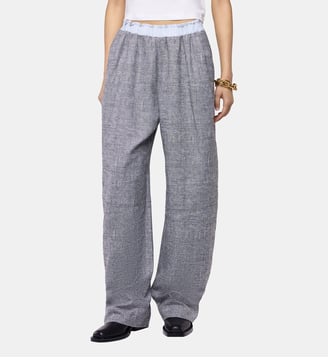Pantalon droit tailleur en laine chiné - Rabanne - Blanc et noir graphique