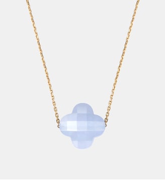Collier, agate bleue dentelle, or jaune Morganne Bello