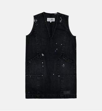 Robe sans manches effet usé avec logo - MM6 Maison Margiela - Denim noir