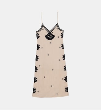 Robe longueur midi droite imprimé ethnique ROY - La Petite Etoile - Beige et noir