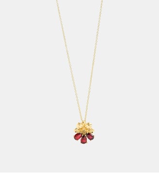 Collier pendentif doré cosmos et pierres rouges - Les Néréides - Doré