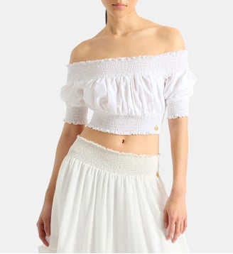 Top à épaules dénudées en popeline - Balmain - Blanc
