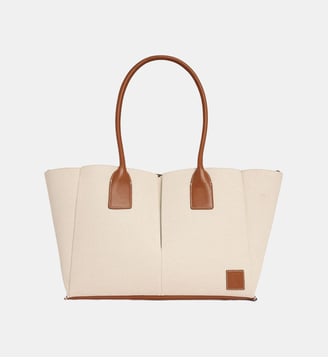 Grand sac cabas Elena en toile coton et cuir grainé - Le Tanneur - Naturel tan
