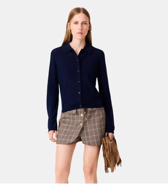 Cardigan à col polo strassé - Maje - Marine
