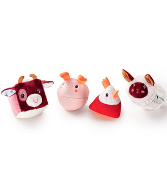 Lot de 4 formes hochets Ferme - Lilliputiens - Rose