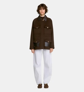 Manteau double face col cuir - Sandro - Marron